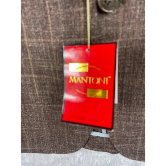 Mantoni Milan Italy Virgin Wool Sports Jacket Mens 46L Brown Plaid - Picture 7 of 10